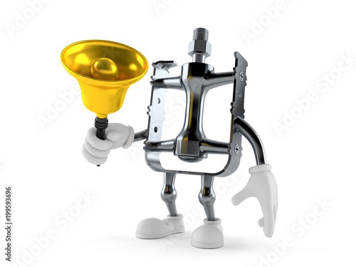 Bicycle pedal character holding a hand bell