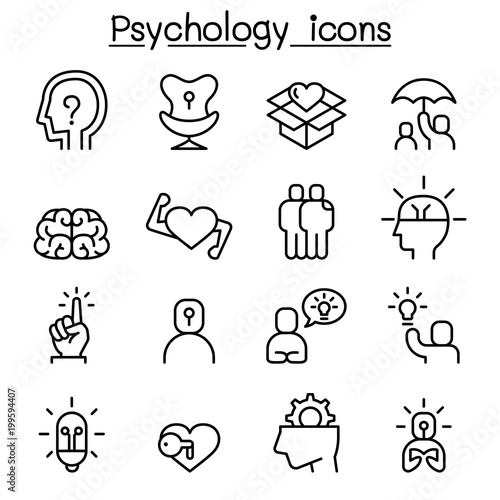 Psychology icon set in thin line style