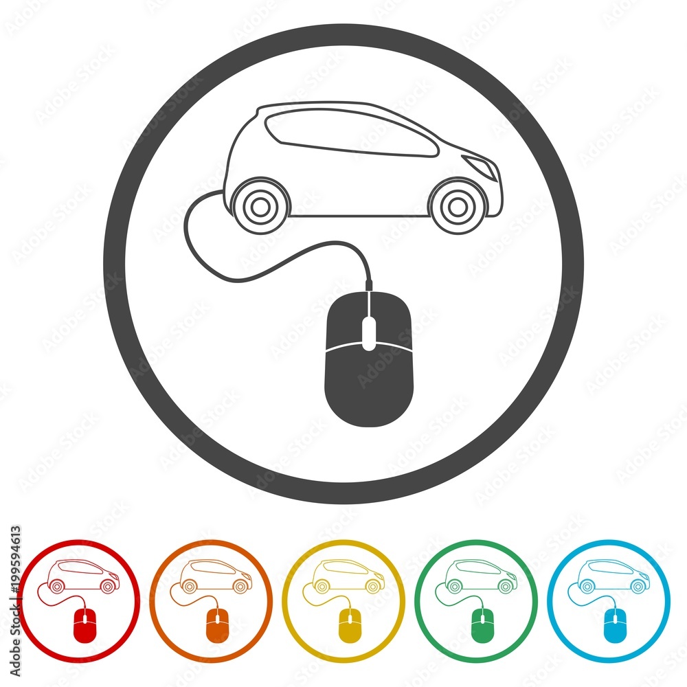 Computer mouse and car icon, 6 Colors Included Computer mouse and car icon, 6 Colors Included