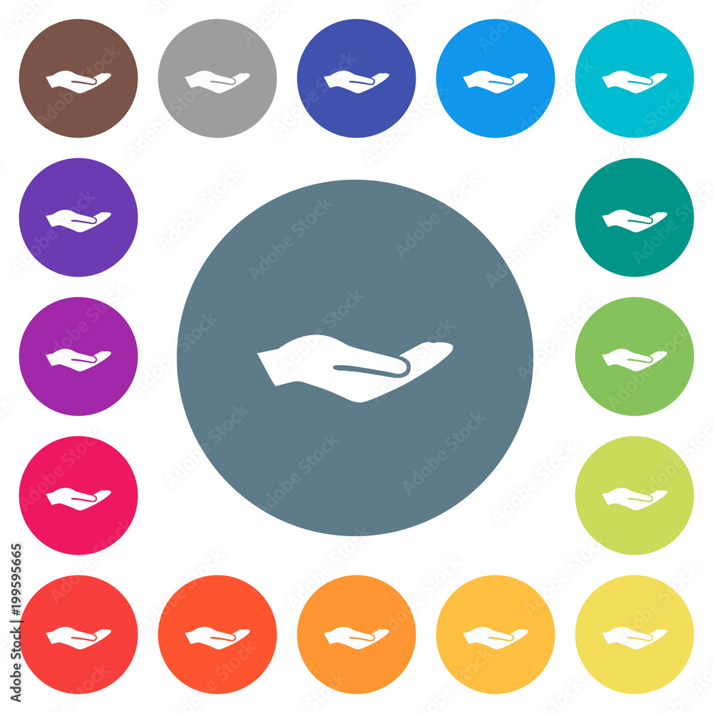 Human hand flat white icons on round color backgrounds Human hand flat white icons on round color backgrounds