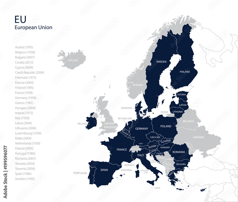 Political map of EU (European Union) without United kingdom, England. Brexit.