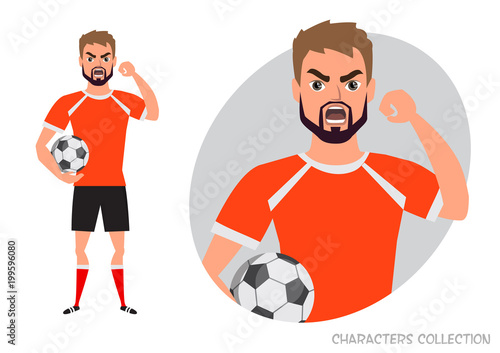 The evil soccer player threatens with his hand. Angry football player. Negative Emotions. Bad Days. Bad Mood Stressful men