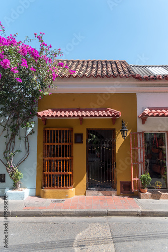 Colorful colonial architecture in downtown Cartagena. Colombia