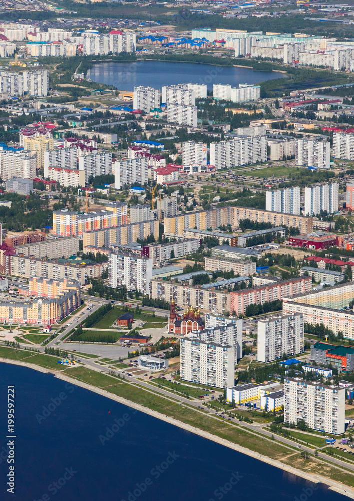 Nizhnevartovsk city in summer, aerial view