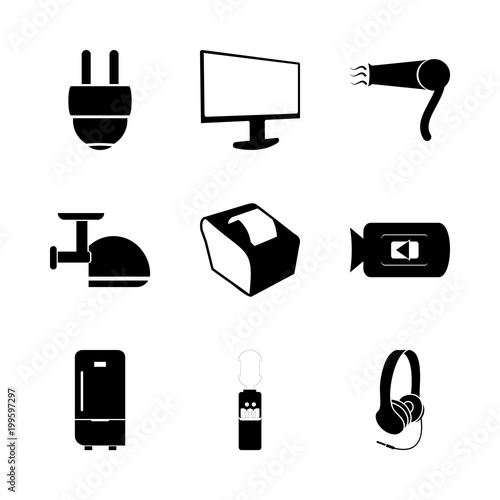 icon Electronic with coolness, computer, cable, meat grinder and check
