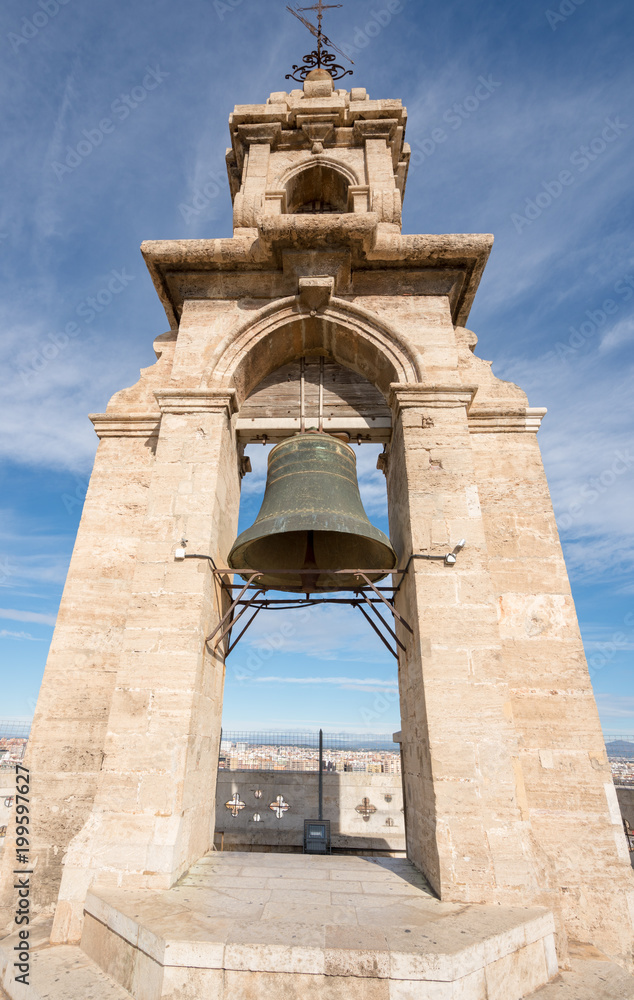 Bell on top of cathedral tower in Valencia
