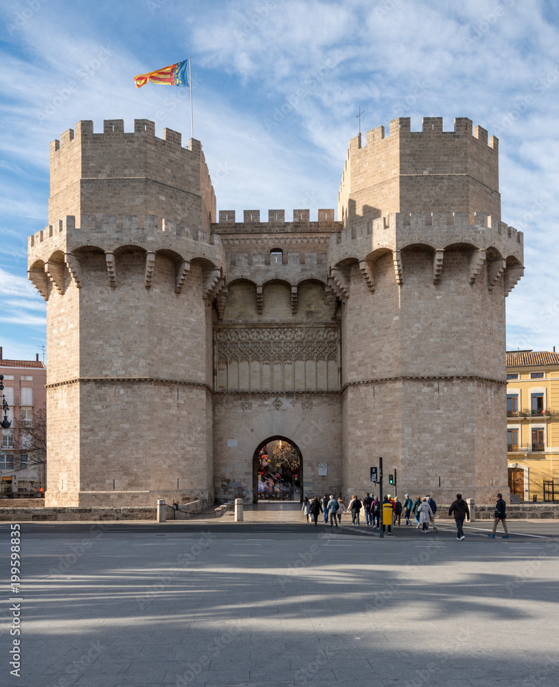 City Gate Towers in ancient city of Valencia Spain