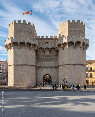 City Gate Towers in ancient city of Valencia Spain