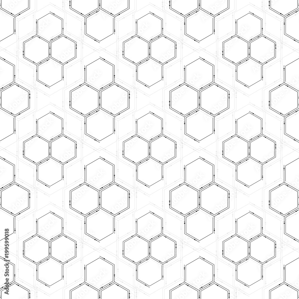 Seamless technology pattern. Hexagons abstract background. Modern stylish texture. Geometric science and technology motion design. Scientific vector illustration. Seamless technology pattern. Hexagons abstract background. Modern stylish texture. Geometric science and technology motion design. Scientific vector illustration.