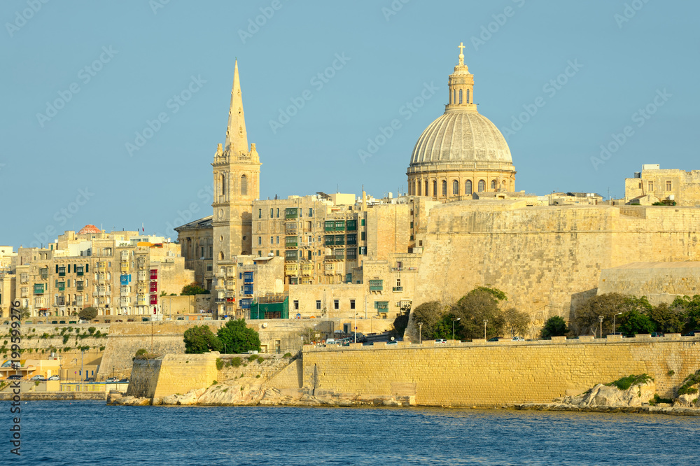 Valletta skyline with the St. Pauls Cathedral. Malta. Travel