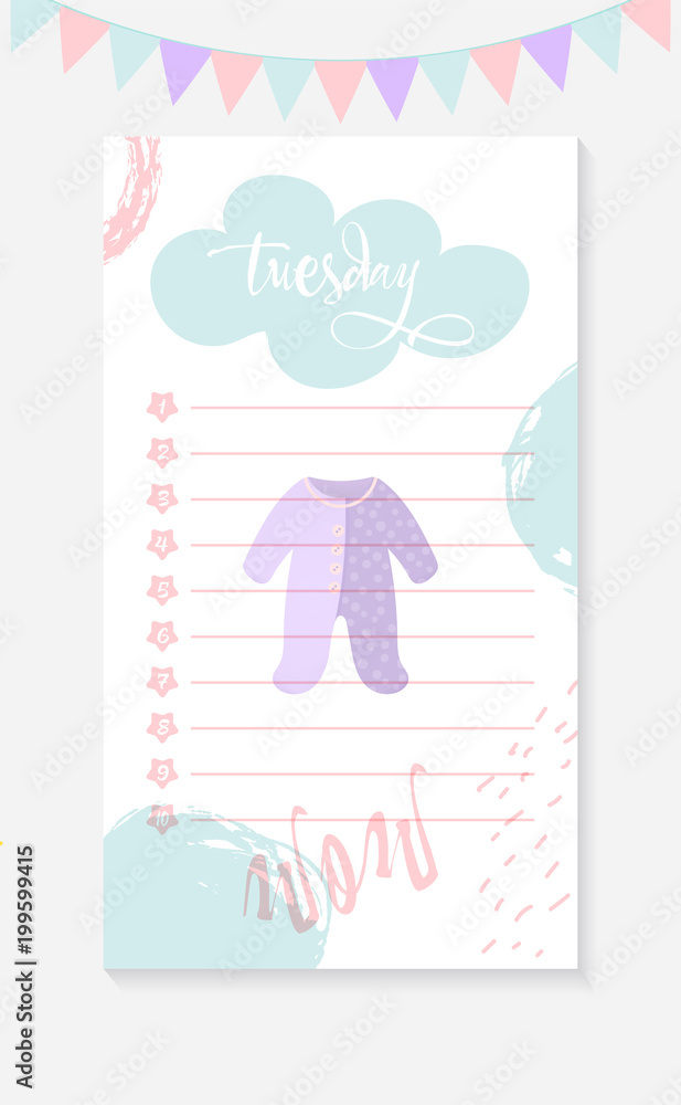 Tuesday Daily To do List for a mother of a newborn kid. Tuesday Daily To do List for a mother of a newborn kid.