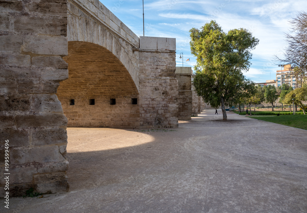 Dry riverbed in ancient city of Valencia Spain Dry riverbed in ancient city of Valencia Spain