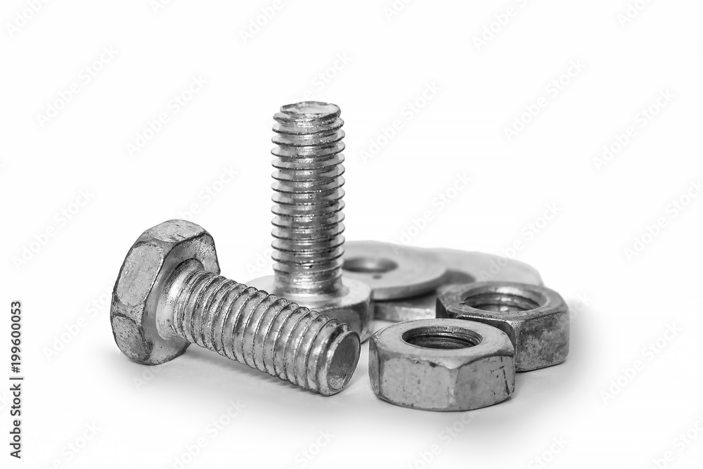 bolts, washers and nuts isolated on white background. clipping bolts, washers and nuts isolated on white background. clipping