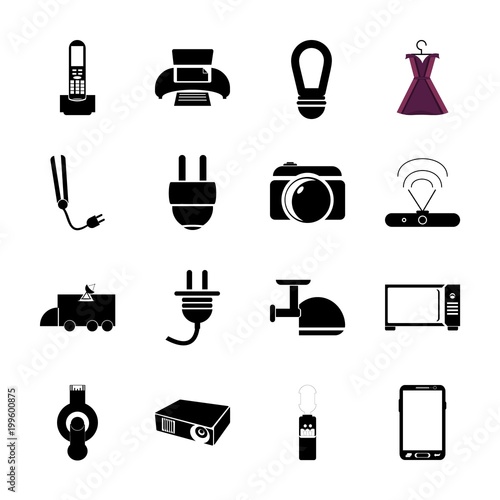 icon Electronic with router modem, famele, women, connection cable and digital