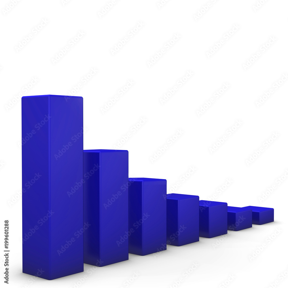 Blue graph falls down, image on isolated white background, 3d illustration Blue graph falls down, image on isolated white background, 3d illustration