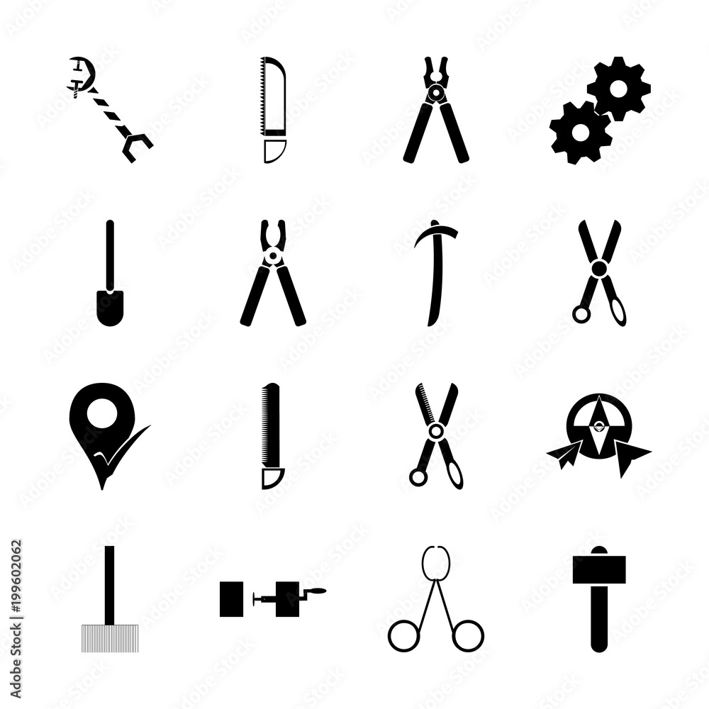 Fototapeta premium icon Instruments And Tools with cogwheel, wheel, sing, tag and object