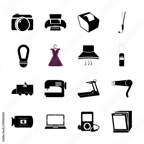 icon Electronic with textile, studio, dress, lamp and cash