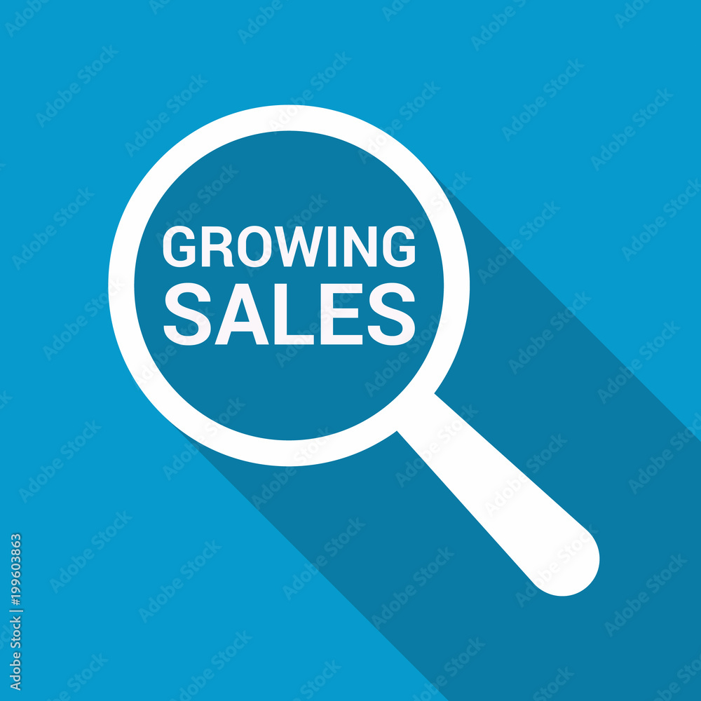 Business Concept: Magnifying Optical Glass With Words Growing Sales Business Concept: Magnifying Optical Glass With Words Growing Sales