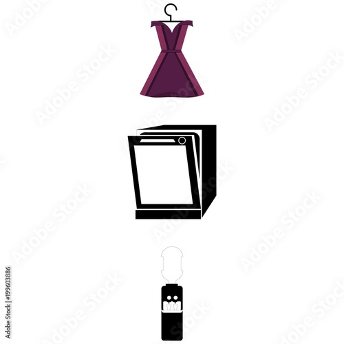 Electronic with water dispencer, women dress and dishware