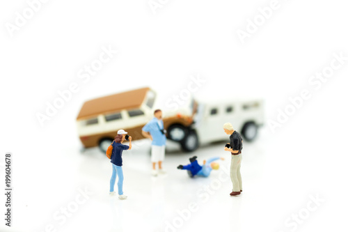 Miniature people  Car crash. Image use for Living with carelessness  danger on the road  carefully concept.