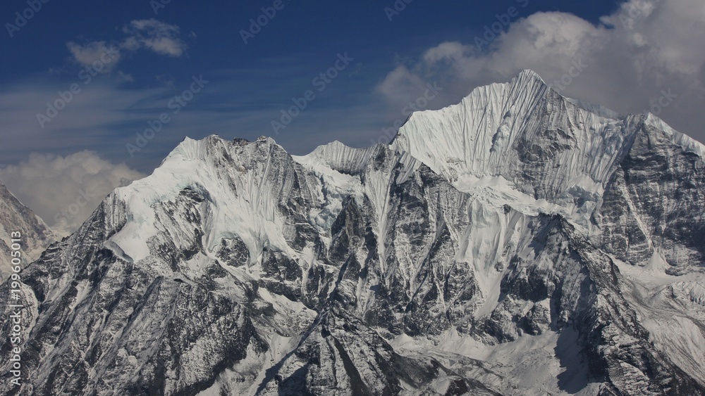 Beautiful shaped mountain Gangchenpo, mountain of the Langtang Himal range, Nepal. View from Tserko Ri, popular mountain and viewpoint.