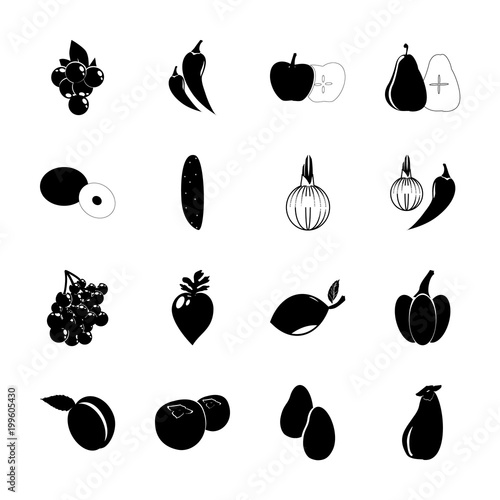 Fruits And Vegetables with pear, vitamin and foodstuff