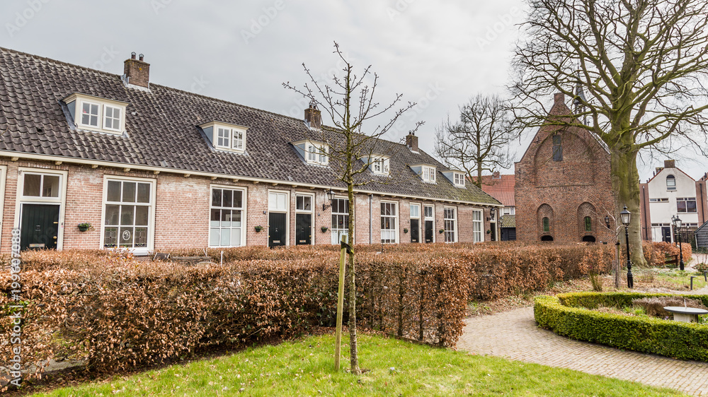 Small tradiitional houses  De armen de Poth in the ancient city center of Amersfoort Netherlands