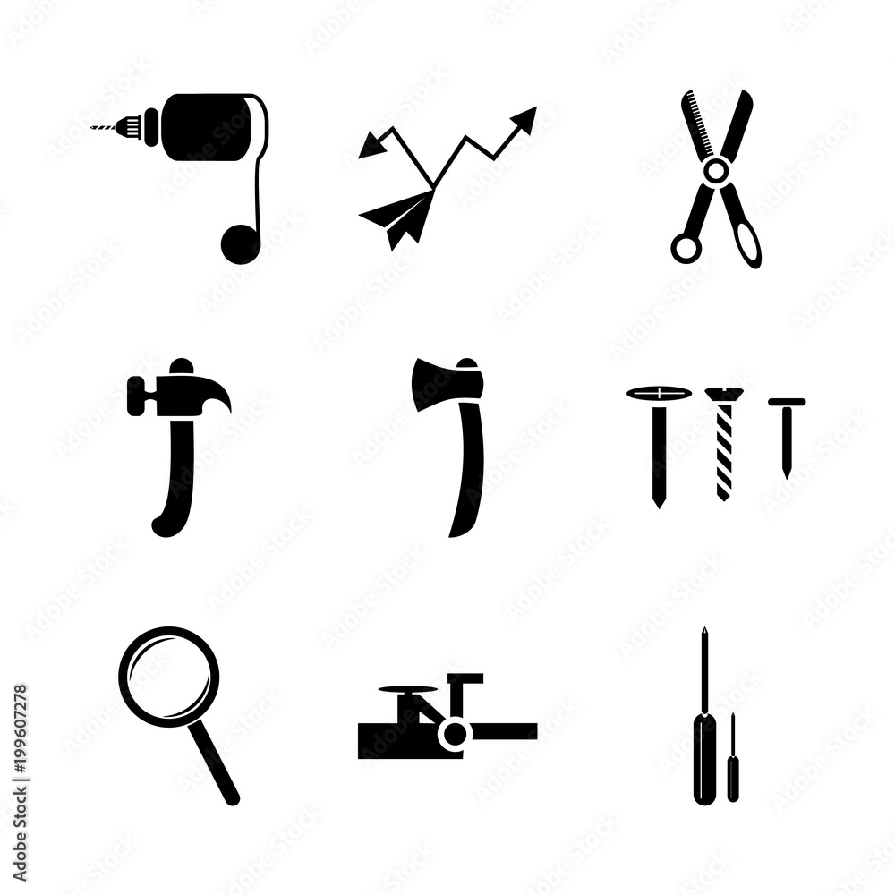 Obraz premium icon Instruments And Tools with scissors, bilding, dotted, repair and tools