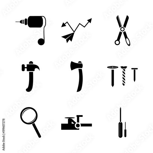 icon Instruments And Tools with scissors, bilding, dotted, repair and tools