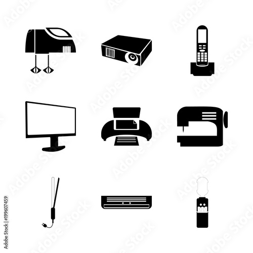 icon Electronic with television, mixing, air, sewing machine and video