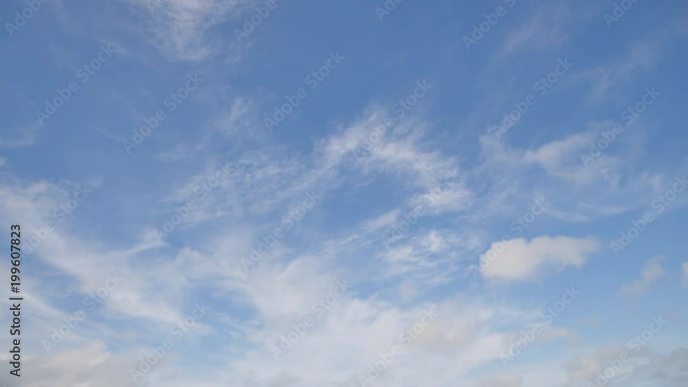 Time lapses of clouds and airplane take off against the blue sky Time lapses of clouds and airplane take off against the blue sky