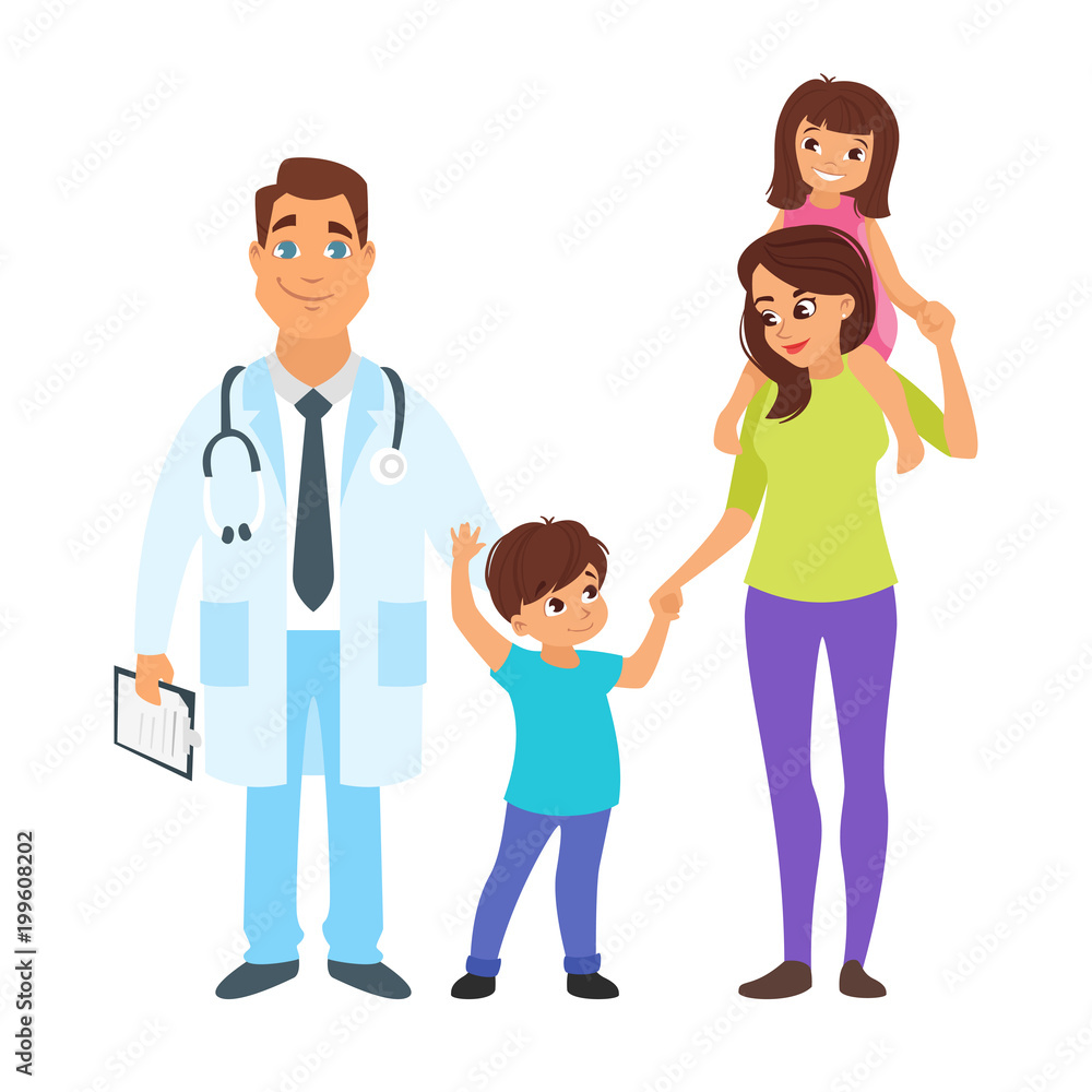 doctor with mother and children