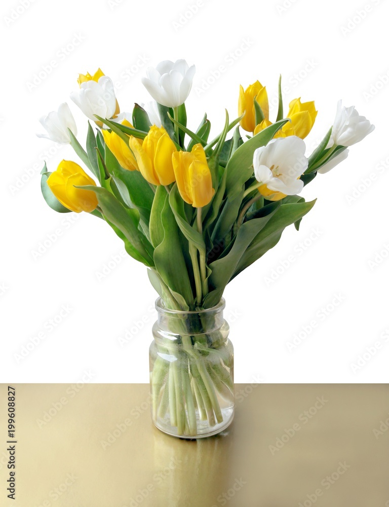 posy of white and yellow tulips close up posy of white and yellow tulips close up