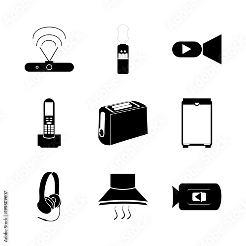 icon Electronic with domestic, flash, dishwasher, picture and breakfast