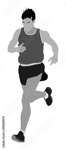 Marathon racer running. Exercise people vector illustration. Healthy lifestyle man. Sport race. Urban runner on the street. Healthcare concept. Jogging after stressful work day. Health young man.
