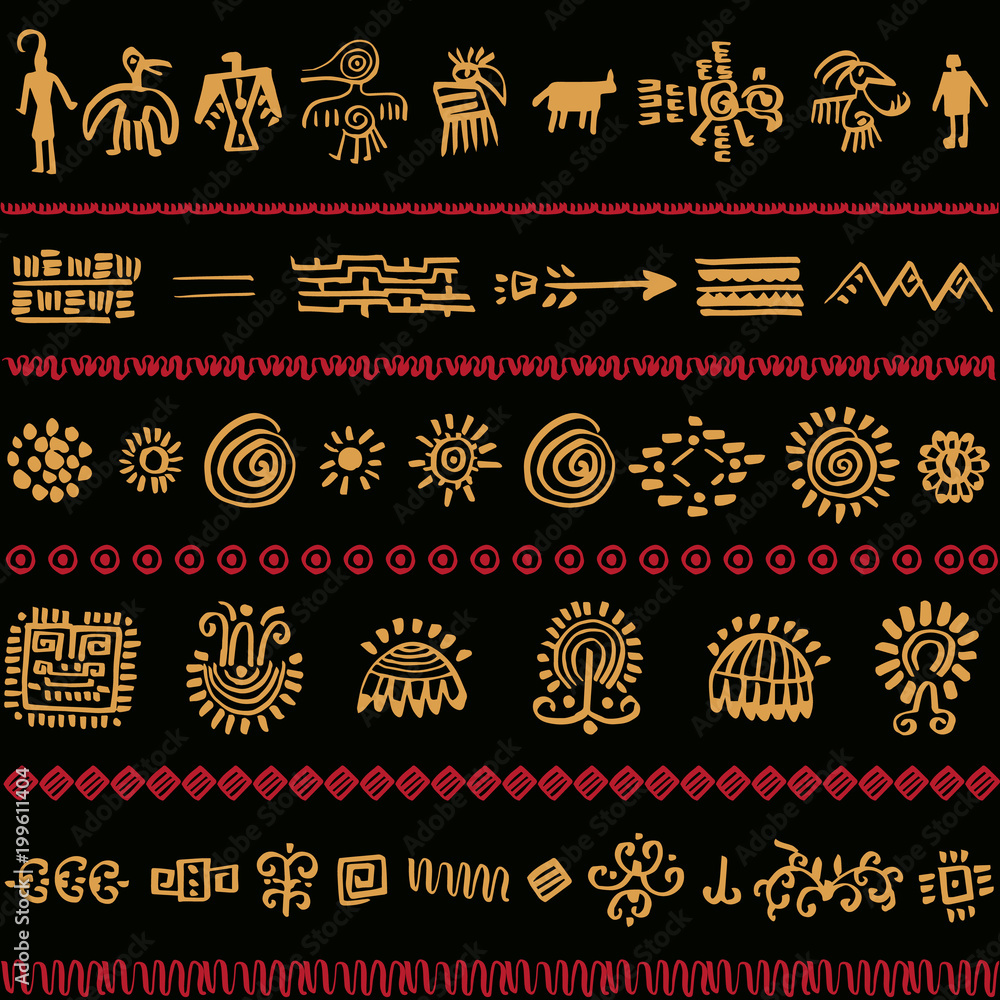 Set of pattern designs with tribal elements. Vector illustration. Set of pattern designs with tribal elements. Vector illustration.