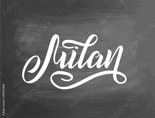 Milan, Italy. City typography lettering design. Hand drawn brush calligraphy. Vector illustration. Chalkboard textured background. Typography poster.