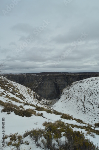 High Part Of The Nervion River Leap One Of The Highest Waterfalls In Europe. Landscapes Nature Rivers Snow. March 23, 2018. Rio Nervion Berberana Burgos Castilla-Leon Spain.