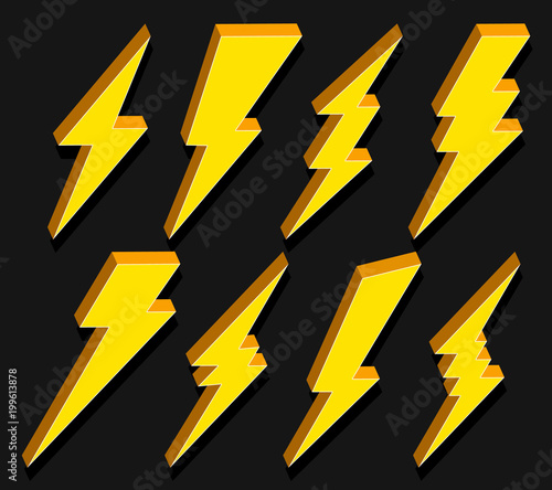 Creative vector illustration of thunder and bolt lighting flash icon set isolated on transparent background. Art design electric thunderbolt. Abstract concept graphic dangerous symbol icon element.