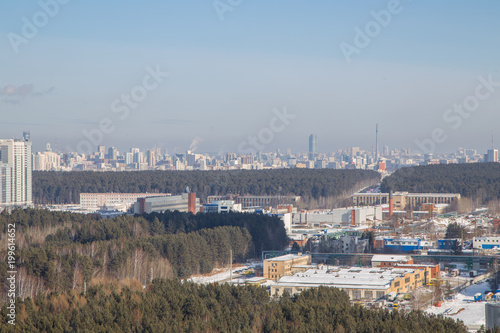 Winter city Eakaterinburg bird eye view at day
