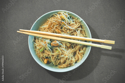 Bowl of asian food with tofu
