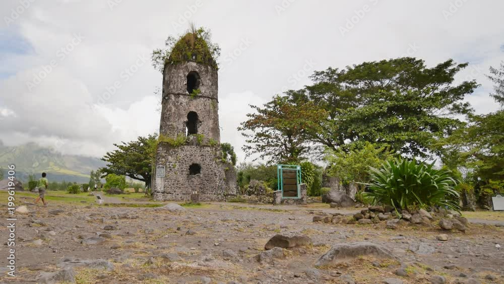 The ruins of Cagsawa church, showing Mount Mayon erupting in the background. Cagsawa Albay Philippines. The ruins of Cagsawa church, showing Mount Mayon erupting in the background. Cagsawa Albay Philippines.