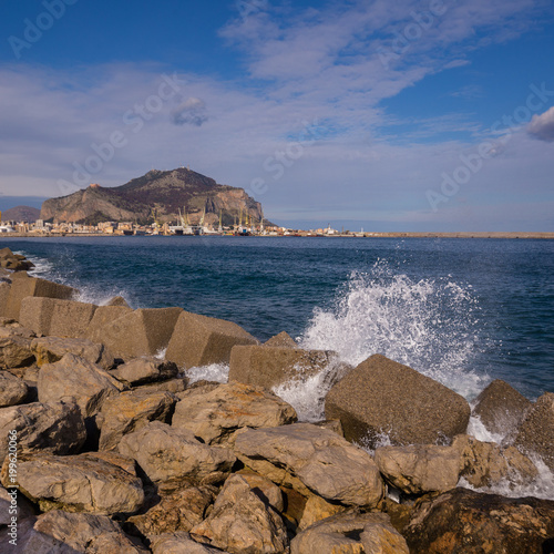  The port with Mount Pellegrino and Utveggio Castle in the background, Palermo, Sicily, Italy