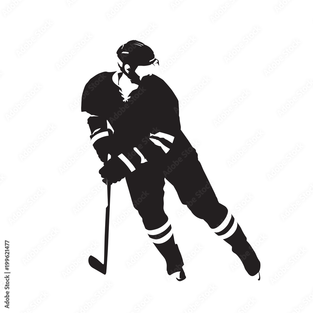 Naklejka premium Ice hockey player, abstract vector silhouette