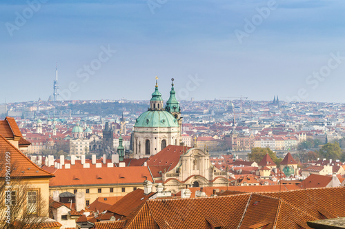 Prague roofs view with The Church of Saint Francis of Assisi in the center, Prague, Bohemia, Czech Republic © merrymirta
