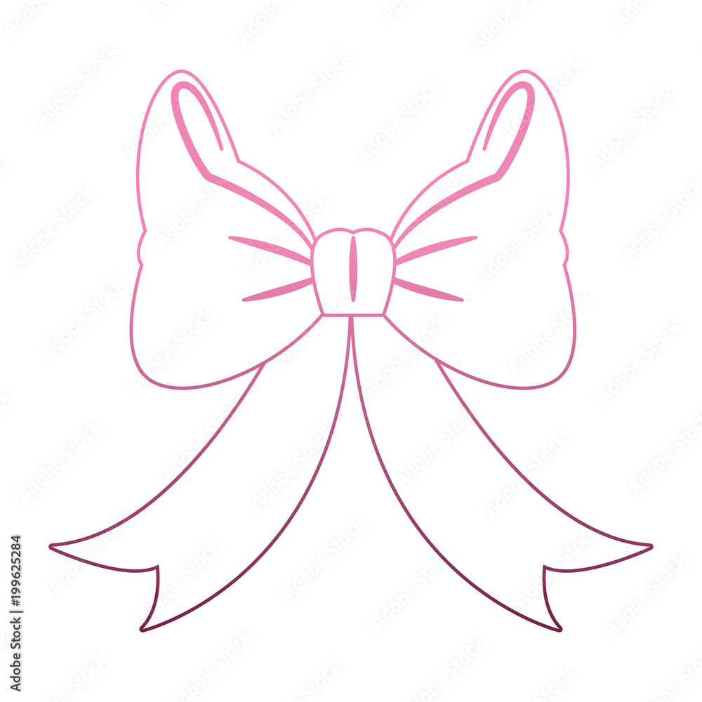 Decorative bow isolated on purple lines vector illustration