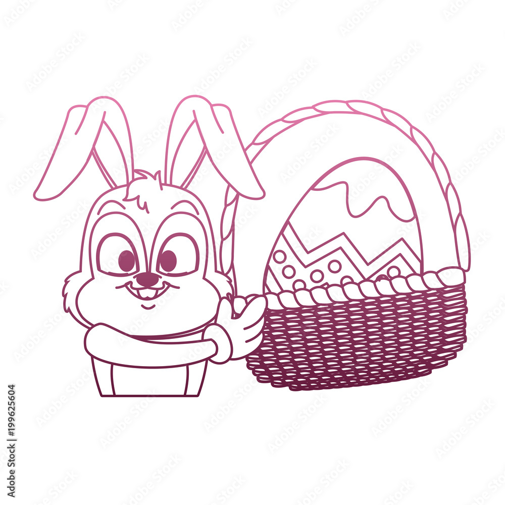 Cute rabbit with easter eggs cartoon on purple lines vector illustration Cute rabbit with easter eggs cartoon on purple lines vector illustration