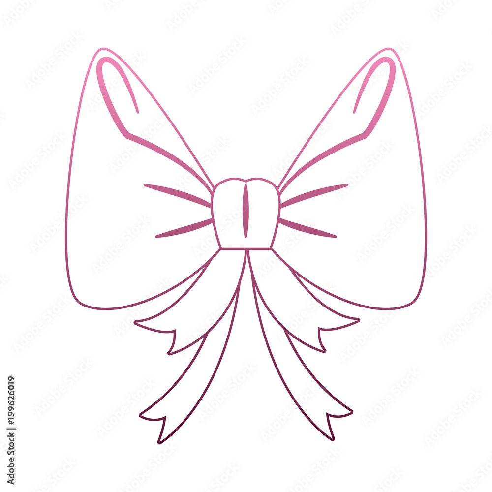 Decorative bow isolated on purple lines vector illustration