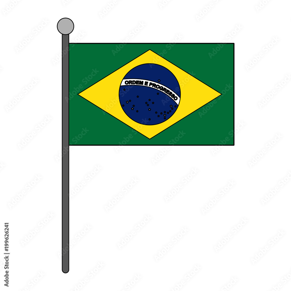 Brazil national flag with pole vector illustration graphic design