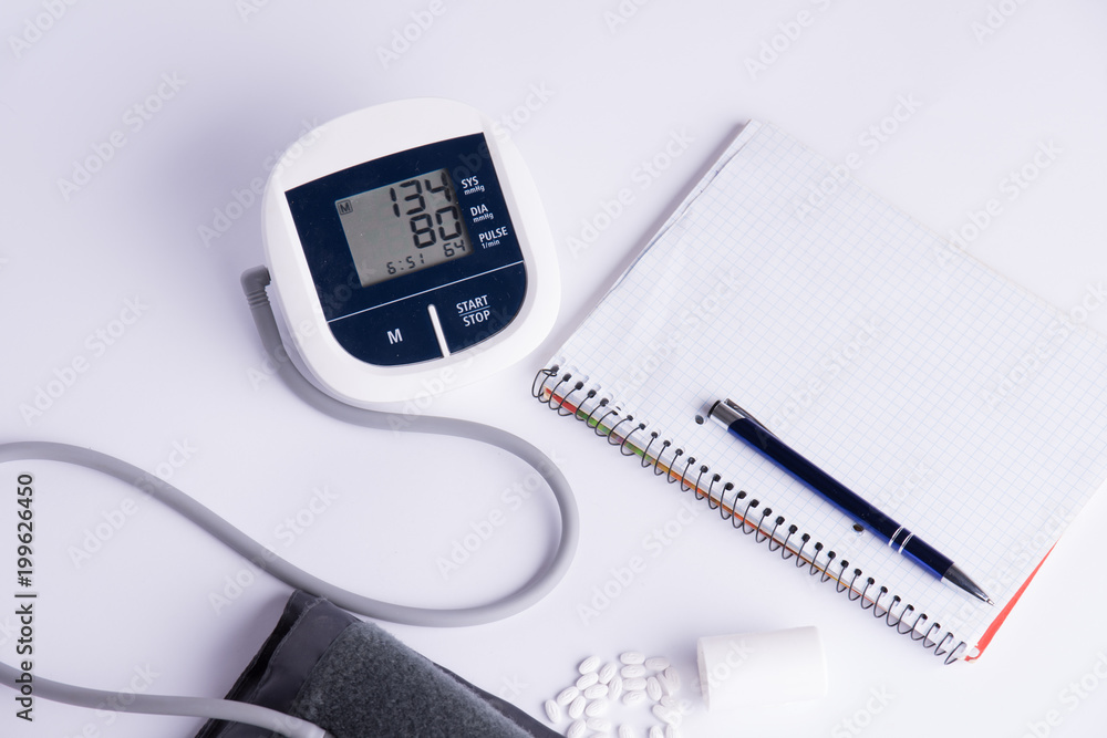 set for measuring blood pressure on a white background set for measuring blood pressure on a white background